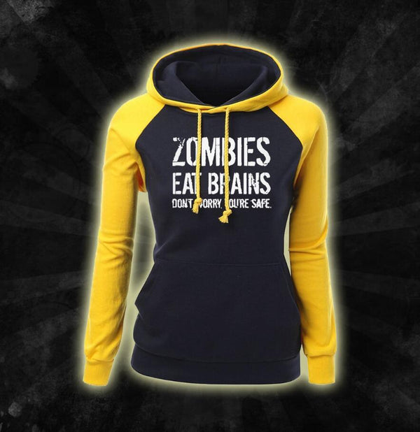 Stylish Zombies Eat Brains Hoodie: Cotton Spandex Fleece, Biker Style, Funny Print, Unisex, Winter Wear