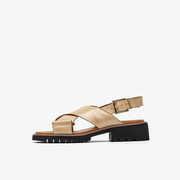Classic Retro Chunky Heel Sandals in Cocoa Coffee - Women's Comfort Footwear with Cross Strap Design