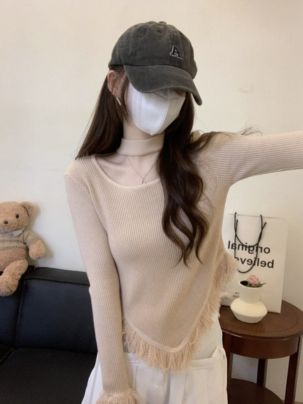 Winter Essential: Women's Slim-Fit Halter Tassel Sweater