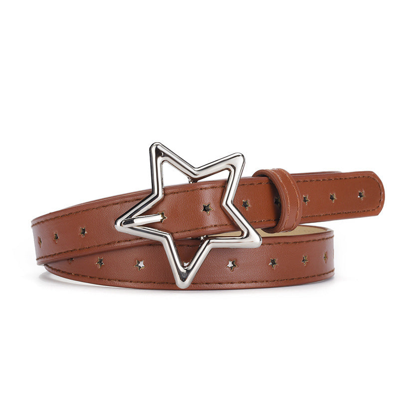 Children's Five-pointed Star Alloy Buckle Women's Belt Full Hole Dress Jeans Belt Female