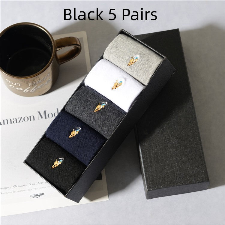 Premium Men's Embroidered Cotton Socks for All Seasons