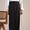 Men's Casual Herringbone Non-Iron Trousers in Dark Gray - High-Grade Straight-Fit Pants with Double Pleats for Men's Fashion.
