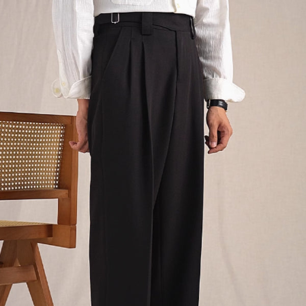 Men's Casual Herringbone Non-Iron Trousers in Dark Gray - High-Grade Straight-Fit Pants with Double Pleats for Men's Fashion.