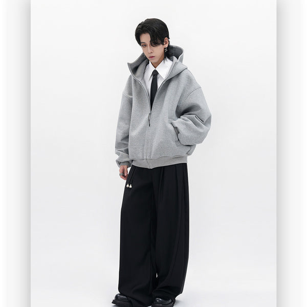 Men's Thickened Zipper Hooded Sweater Cardigan in Black - Youth Pop Style Coat