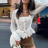 Elegant White Lace Bell Sleeve Square-Neck Top - Romantic Lace Fashion for Women