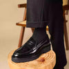 Genuine Black Leather Slip-on Business Casual Shoes with Square Toe and Thick Sole, Sizes 38-45