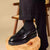 Genuine Black Leather Slip-on Business Casual Shoes with Square Toe and Thick Sole, Sizes 38-45