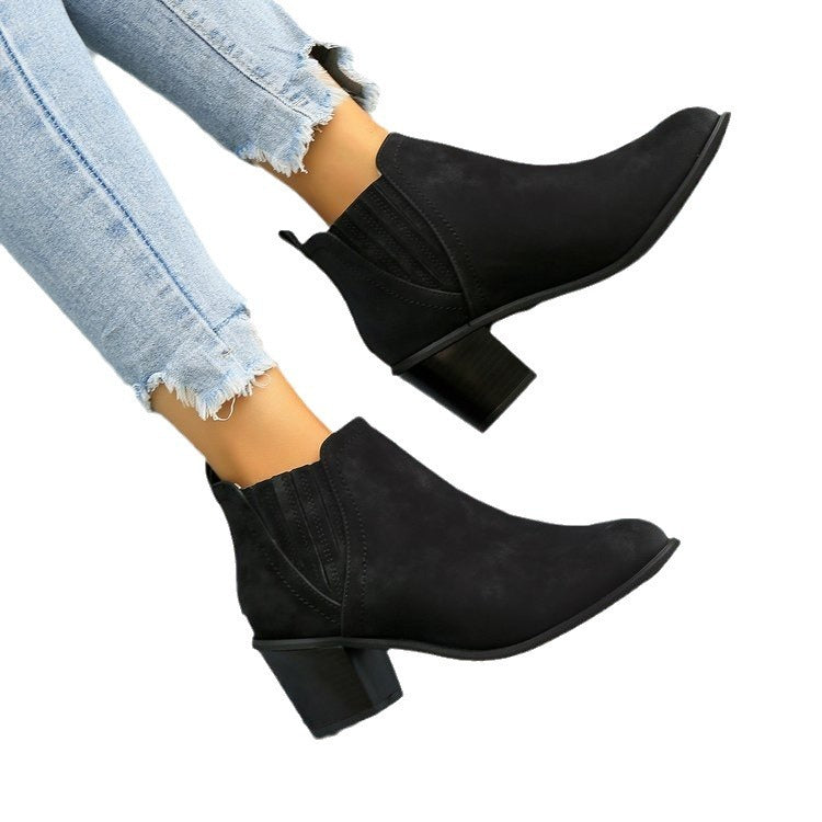 European And American Plus Size Pointed Chunky Heel Martin Boots Women