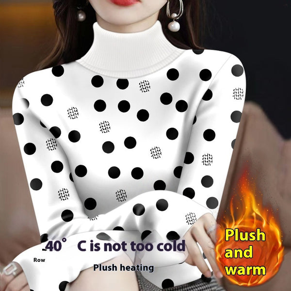 Cozy Fleece-Lined Women's Turtleneck in Retro Print - Warm Winter Top