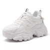 Sleek White Elevator Sneakers with Resin Sole and Ribbon Detail, Women's Fashion Shoes
