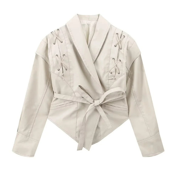 Chic Faux Leather Jacket in Retro Style, Durable 3D Pattern Outerwear for Women, Medium Thickness, Various Color Options.