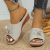 Trendy Floral Peep Toe Wedge Sandals - Women's Summer Shoes in White and Khaki - PU and Rubber Material - European and American Style