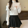 Elegant Korean-Style Half-Turtleneck Sweater - Universal Fit, Black or White, Ruffle Detail - Women's Pullover Fashion
