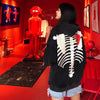 Unique Bone-Heart Printed Hoodie in Black - Gothic Style Pullover Sweatshirt