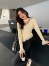 Women's Slim-Fit Halter Tassel Sweater in White - Winter Fashion Essential - Free Size Viscose Pullover with Modern Flair