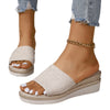 Women's Beige Platform Beach Sandals with Microfiber Lining and Rubber Sole