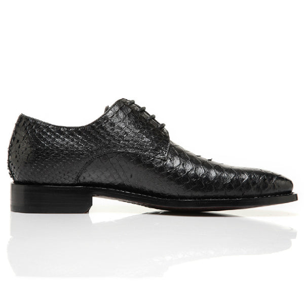 Handcrafted Men's Black Python Leather Business Shoes - Goodyear Welted, Comfortable & Stylish in US Sizes 37-45