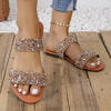Comfy Oversized Flat-Bottom Slippers in Light Brown - Sequined Stylish Sandals for Casual Wear