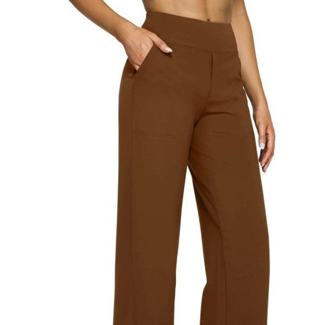 Pocket Knitted Straight High Waist Trousers