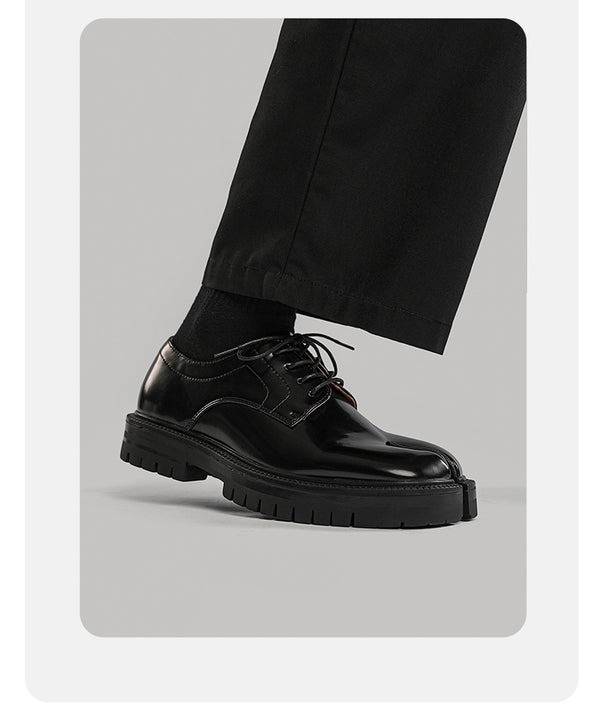 Customized Low-Cut Leather Shoes with Thick Sole and Split Toe Design, Casual Style in Versatile Black – Men's US Shoe Size 38-44.