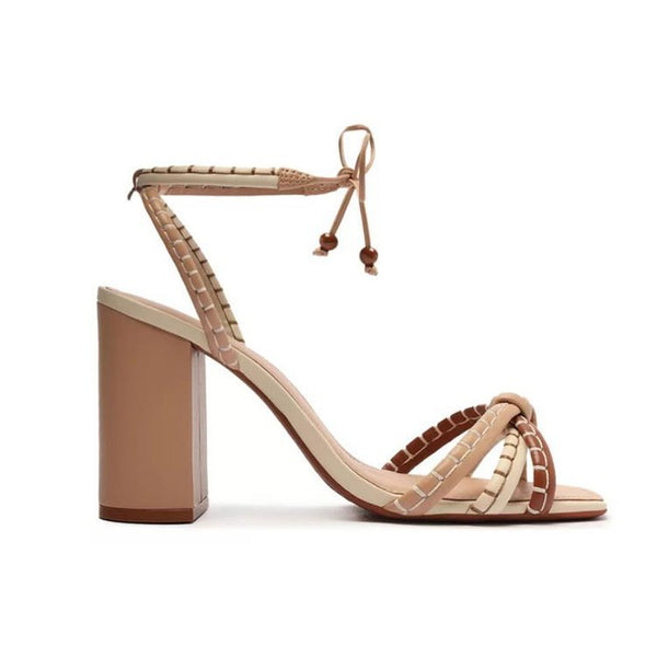 Elegant Roman Inspired High Heel Sandals in Red and Beige, Open Toe Hollow-Out Design, Women's Fashion Footwear