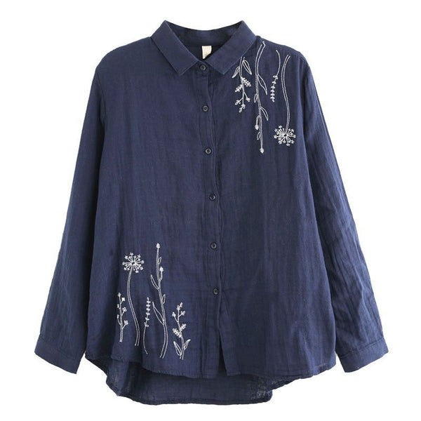 Pure Cotton Embroidered Cardigan in Blue and White - Comfortable and Elegant Shirt with Striking Embroidery