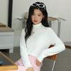 Chic Mid-Collar Women's Casual Sweater in Lead Gray - Layering Outfit with Slim Fit - Long Sleeve Sweater