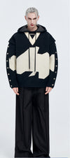 Classy B&W Embroidered Two-piece Men's Hoodie - Stylish & Comfortable Pullover