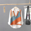 Stylish Contrast Color V-Neck Women's Sweater, Acrylic Polyester Blend, Free Size Fashion Outerwear Warmth