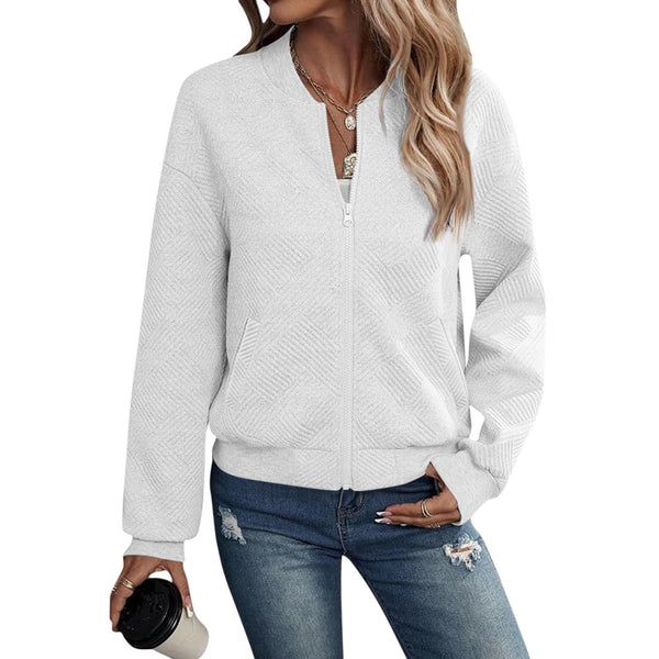 Chic Long-Sleeve Zippered Cardigan in Various Solid Colors for Women