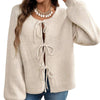 Women's Lace-up Cardigan in Light Gray - Casual & Loose Fit Sweater with Solid Color - European Sizes - Acrylic Fabric