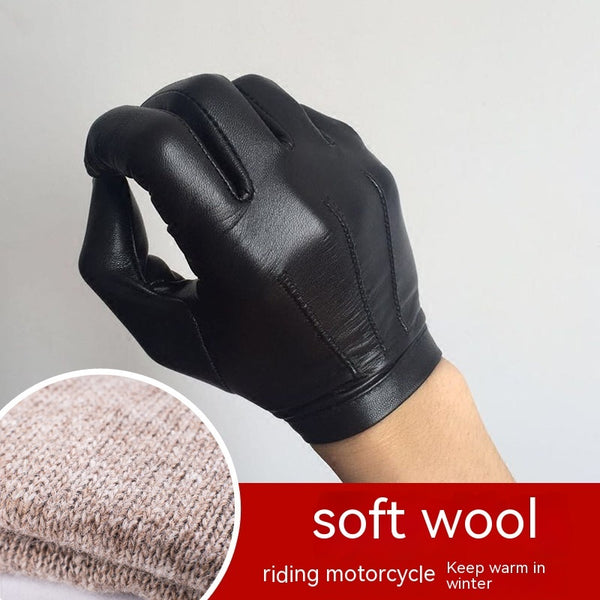 Luxury Men's Fleece-Lined Sheepskin Gloves in Brown & Black