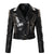 Bold Graffiti-Style Punk Rock Leather Jacket with Bead Embellishments and Rivets in edgy Black. Punk fashion at its finest.