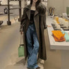 Mid-Length Leather Windbreaker Coat in Classical Black - Casual, Industrial Style.