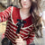 Chic Women's Doll Collar Sweater with Bow Pattern - Red/White