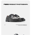 Customized Low-Cut Leather Shoes - Thick Sole, Split Toe Casual Style in Black - Men's US Shoe Size 38-44.