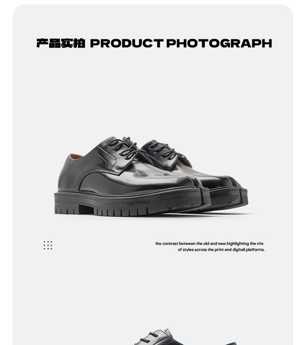 Customized Low-Cut Leather Shoes - Thick Sole, Split Toe Casual Style in Black - Men's US Shoe Size 38-44.