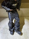 Vintage Leather Trousers with Locomotive Design, Black, Youth Fashion, Winter Style, Casual Wear