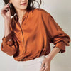 French-Style Silk Women's Shirt in Orange and White
