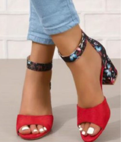 Chic Embroidered Chunky Heel Sandals in Blue - Women's Fashionable High Heels