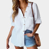 Elegant Single-Breasted Women's Shirt in Autumn Fashion Colors, Long-sleeved Viscose Shirt, Chic Contrasting Lapel Design
