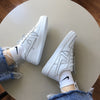 Unisex Reflective White Sneakers with Durable TPR Sole - Stylish Low-top Lace-up Shoes for Comfortable Wear.