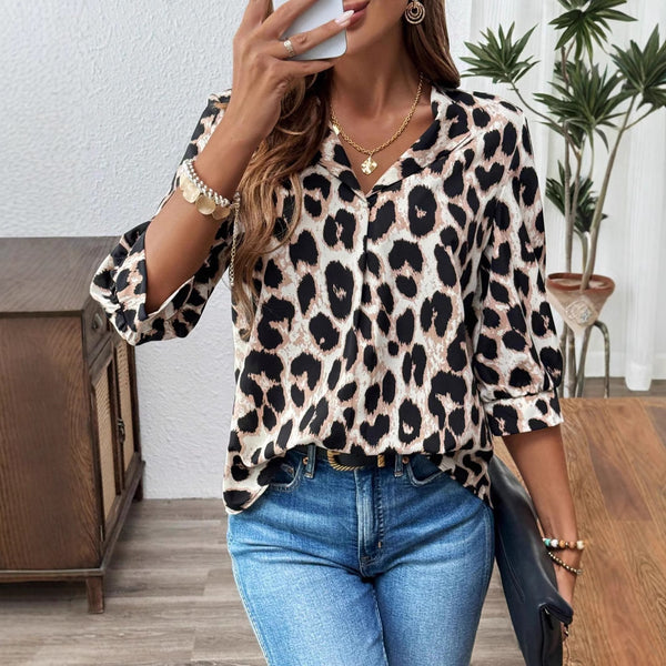 Leopard Print Long Sleeve Shirt in Elegant Poly Blend Fabrics - S to XL Sizes - Commute Fashion Statement