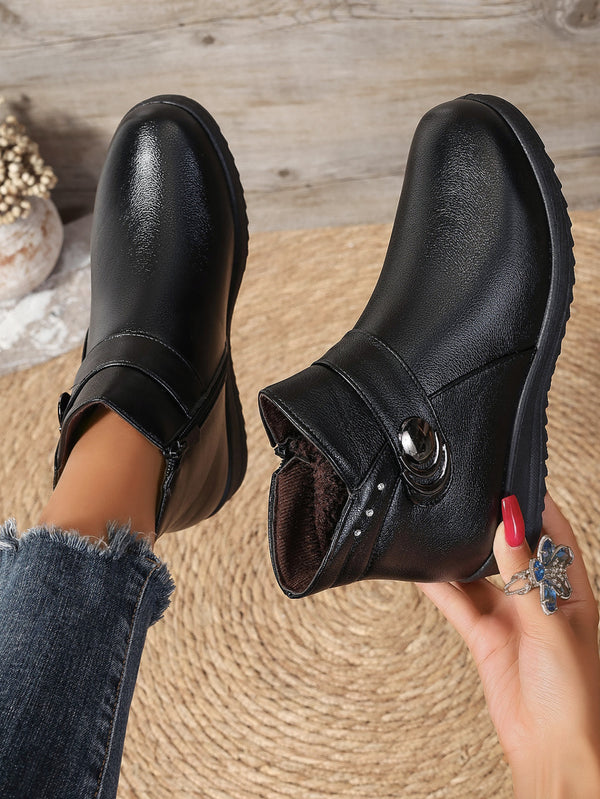 Winter Leather Boots for Women, Fleece-Lined, Non-slip Design - Black, Wine Red, Dark Brown - Mid-heel, Sizes 36-41