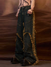 Distressed High-Waist Vintage Jeans: Vibrant Yellow Tassel Design - Loose Fit - Sizes XS to XL
