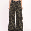 Wide-Leg Camo Cargo Pants in Green Camouflage Print for Urban Style