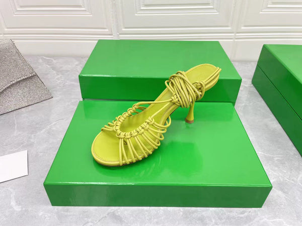 Luxurious Sheepskin Lace-up Stiletto Sandals - Elegant High Heels