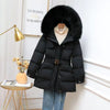 Chic Fur Collar Down Jacket in Black & Khaki - Women's Winter Fashion with Hood & Mid-Length for Chic Style.