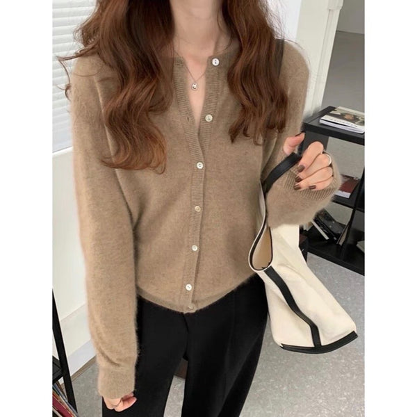 Stylish Thickened Velvet Cardigan in Raccoon Wool - Women's Winter Sweater