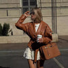 Chic Faux Leather Jacket in Retro Style, 3D Pattern, Durable & Fashionable Women's Outerwear - Multiple Colors Available